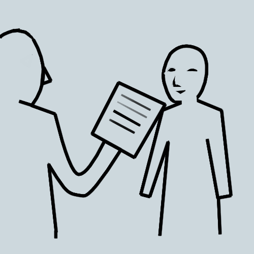 One person shares something with another